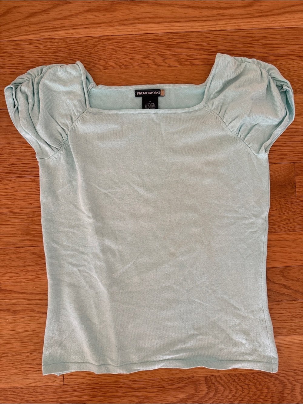 Sweaterworks Mint Puff Sleeve Square Neck Knit Top